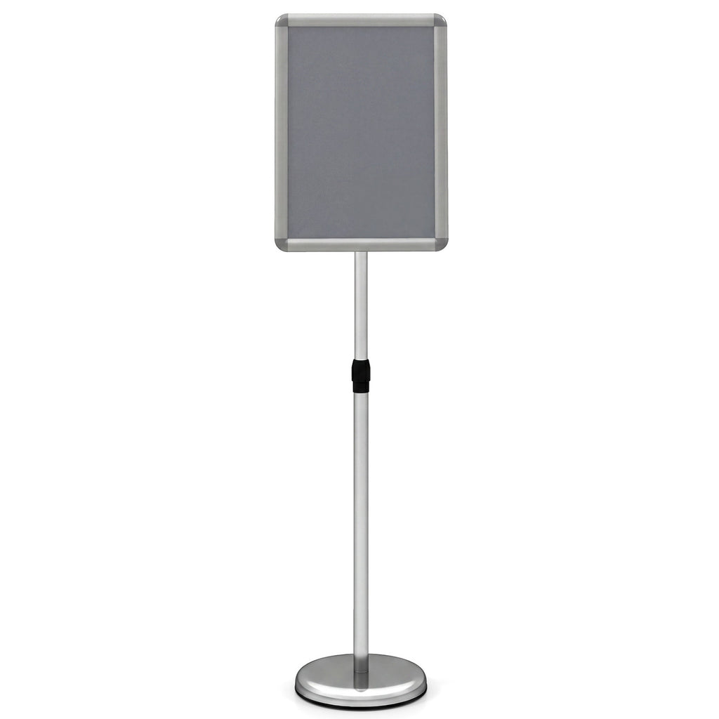 11 x 17 Inch Height Adjustable Sign Holder Stand with Snap-Open Frame-Silver