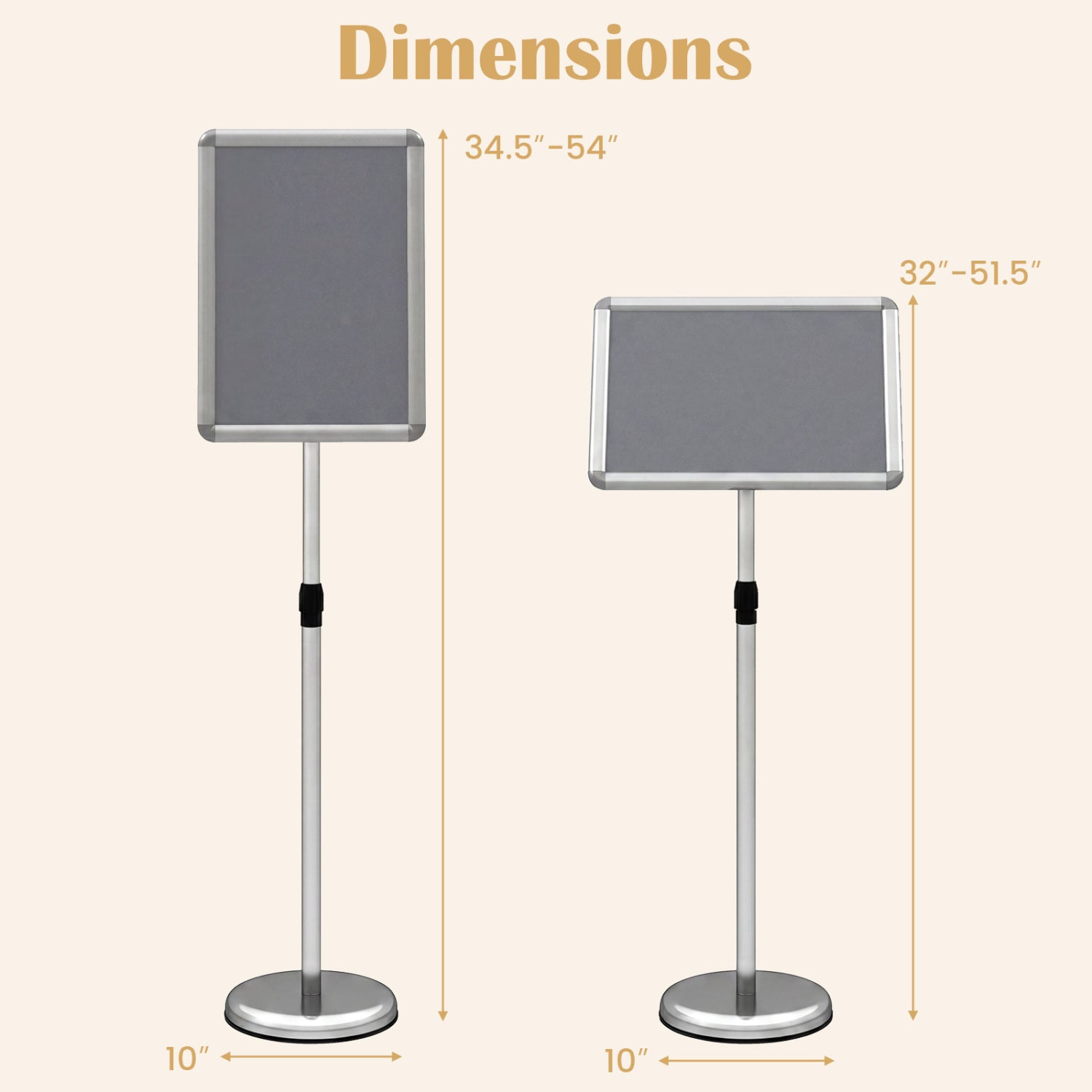11 x 17 Inch Height Adjustable Sign Holder Stand with Snap-Open Frame-Silver