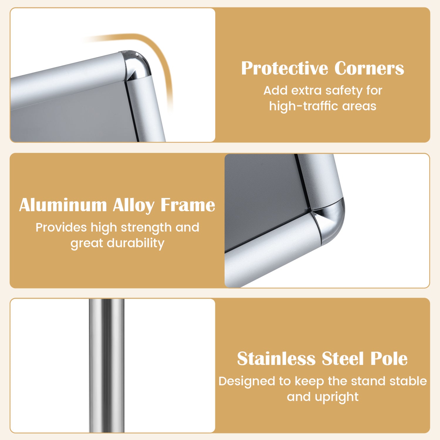 11 x 17 Inch Height Adjustable Sign Holder Stand with Snap-Open Frame-Silver