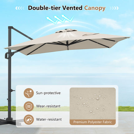 11 x 9 FT Aluminum Pole Outdoor Offset Hanging Umbrella with 220 LBS Base-Beige