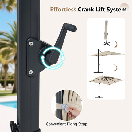 11 x 9 FT Cantilever Patio Umbrella with 360° Rotation and Easy Tilt Adjustment-Beige
