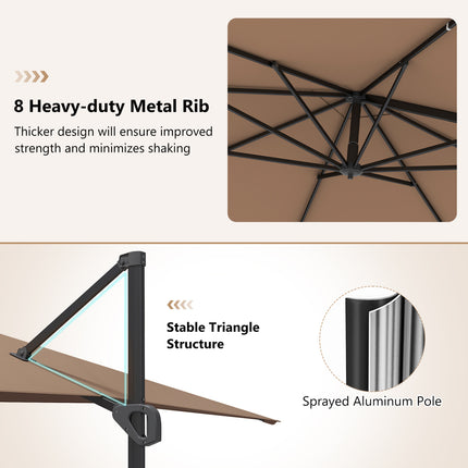 11 x 9 FT Cantilever Patio Umbrella with 360° Rotation and Easy Tilt Adjustment-Brown