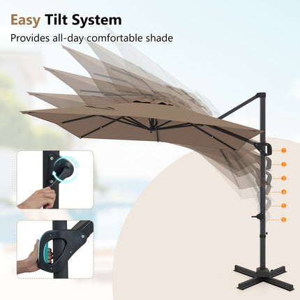 11 x 9 FT Cantilever Patio Umbrella with 360° Rotation and Easy Tilt Adjustment-Brown