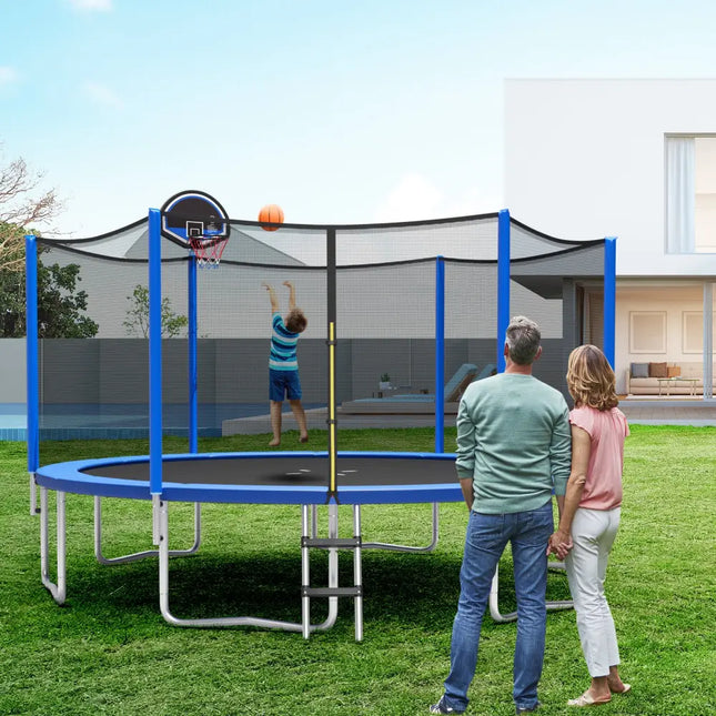 12/14/15/16 Feet Outdoor Recreational Trampoline with Enclosure Net-12 ft - Black - Outdoor Play
