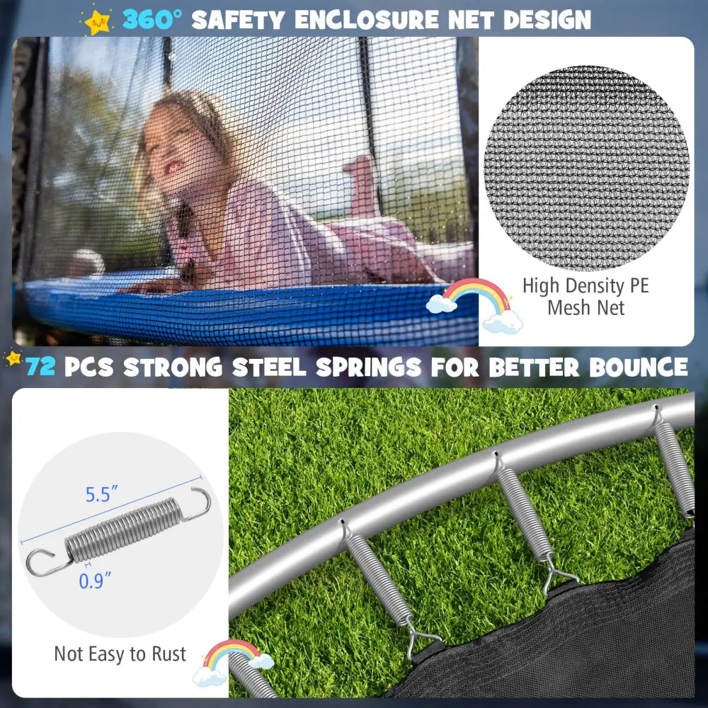 12/14/15/16 Feet Outdoor Recreational Trampoline with Enclosure Net-12 ft - Black - Outdoor Play