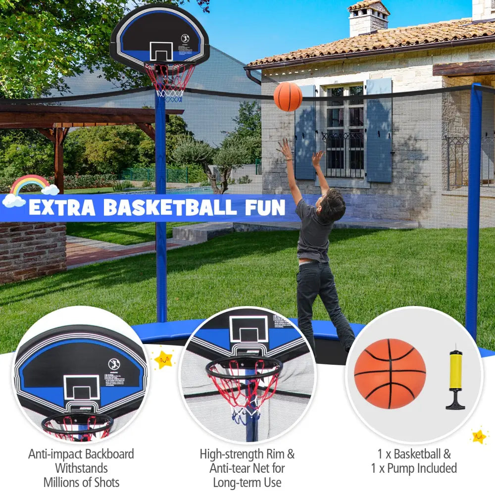 12/14/15/16 Feet Outdoor Recreational Trampoline with Enclosure Net-14 ft - Black - Outdoor Play