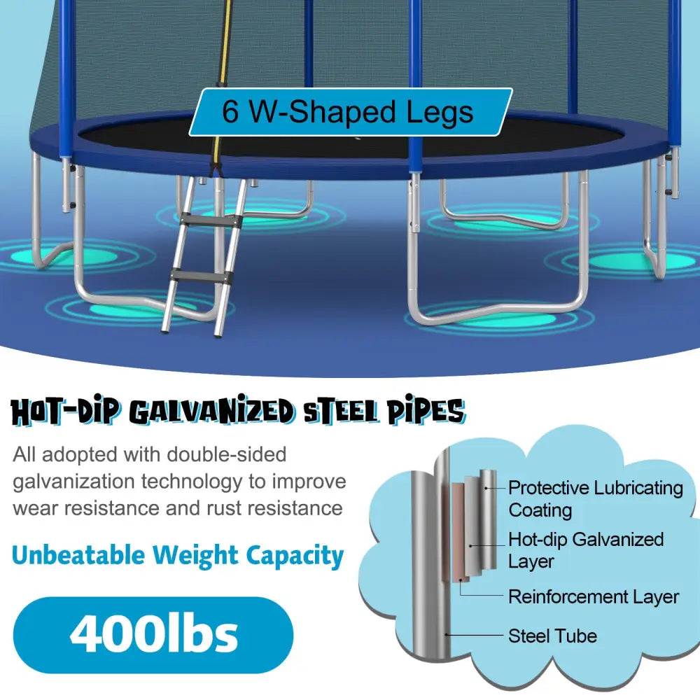 12/14/15/16 Feet Outdoor Recreational Trampoline with Enclosure Net-16 ft - Black - Outdoor Play