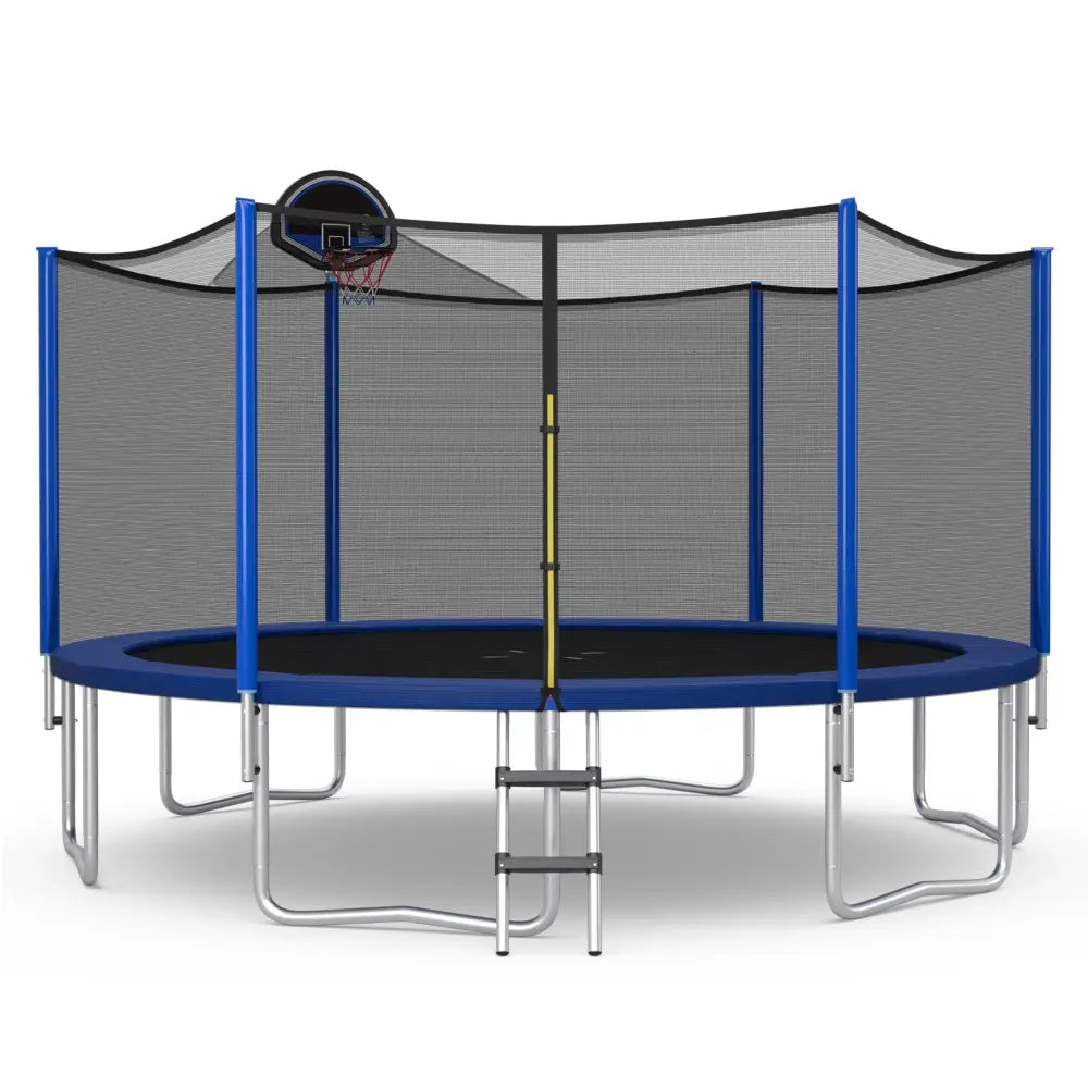 12/14/15/16 Feet Outdoor Recreational Trampoline with Enclosure Net-15 ft - Black - Outdoor Play