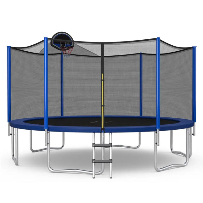 12/14/15/16 Feet Outdoor Recreational Trampoline with Enclosure Net-16 ft - Black - Outdoor Play