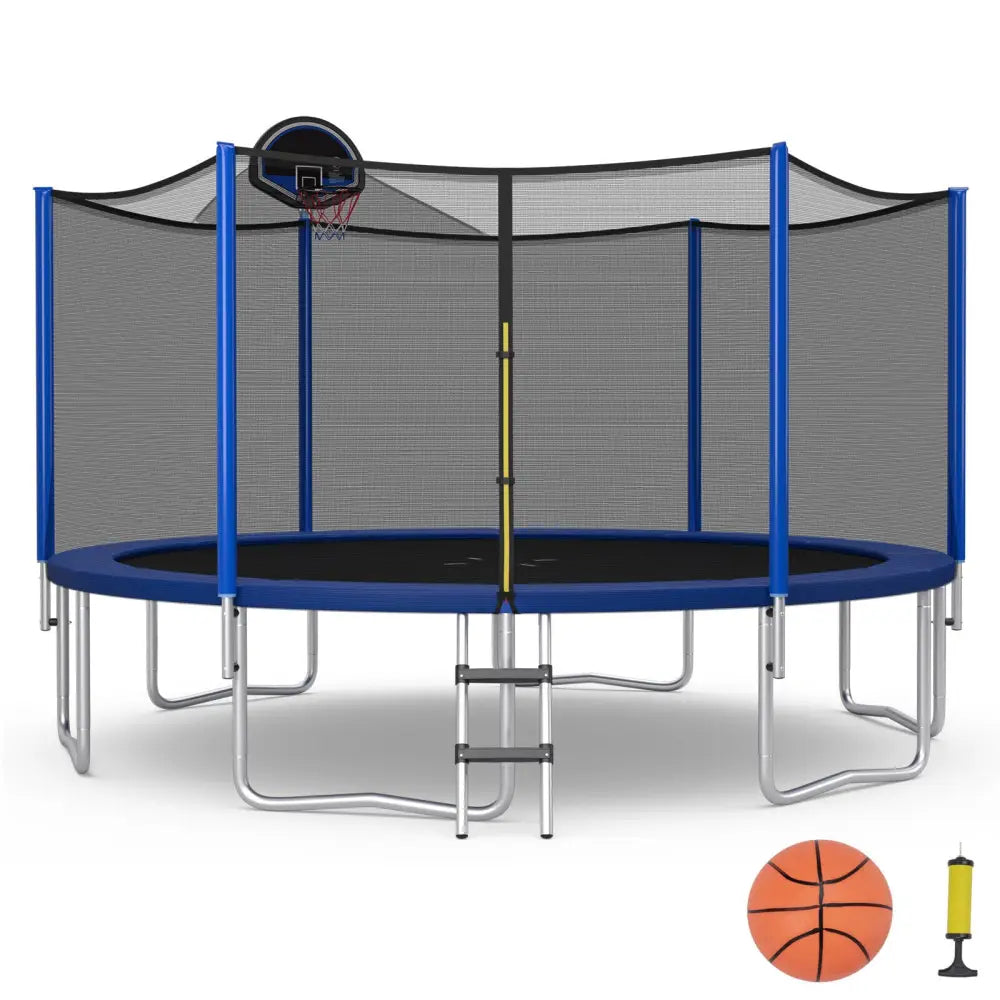 12/14/15/16 Feet Outdoor Recreational Trampoline with Enclosure Net-15 ft - Black - Outdoor Play