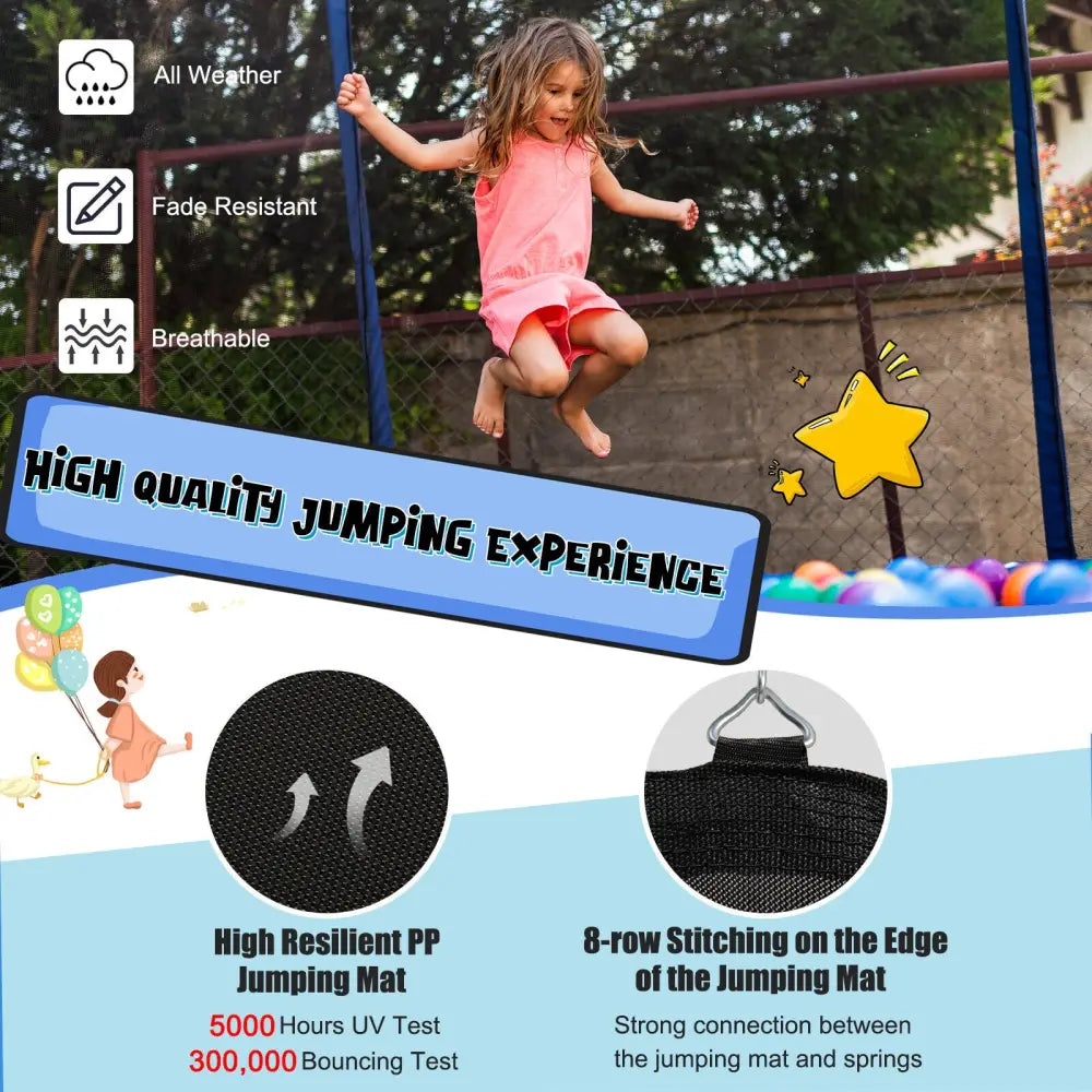12/14/15/16 Feet Outdoor Recreational Trampoline with Enclosure Net-16 ft - Black - Outdoor Play