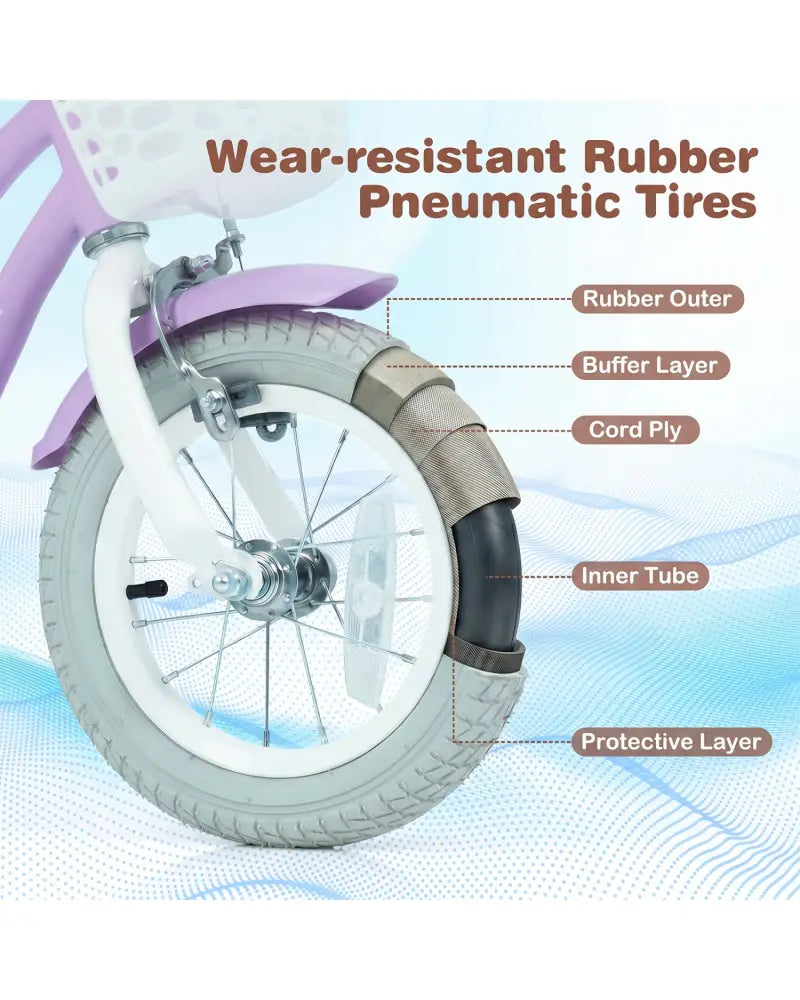 12/14/16/18/20 Inch Adjustable Kids Bike with 2 Brake System-12 Inch - Purple - Kids Bike