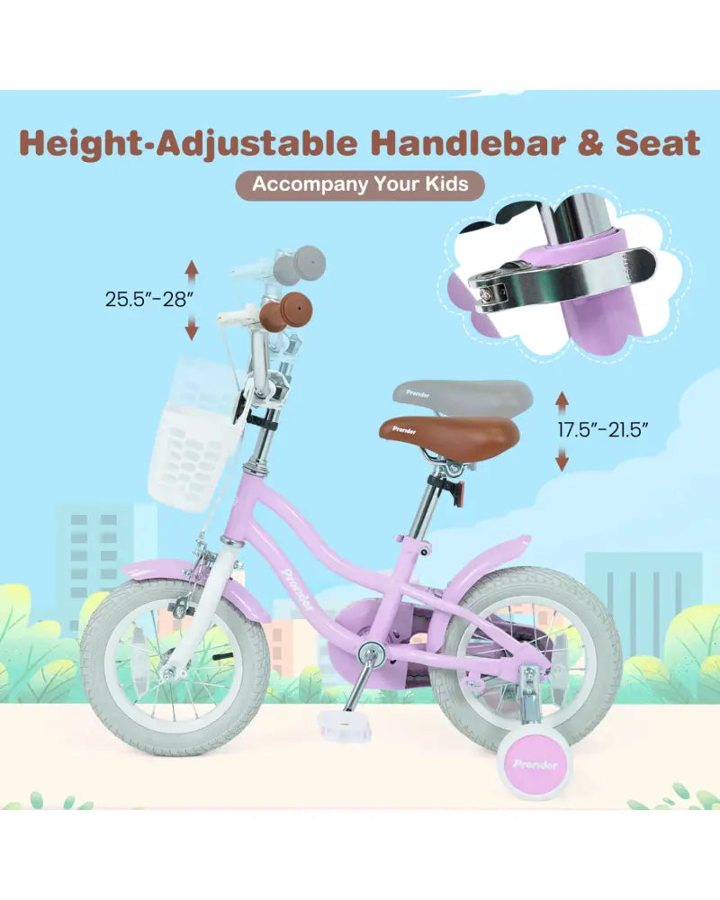 12/14/16/18/20 Inch Adjustable Kids Bike with 2 Brake System-12 Inch - Purple - Kids Bike