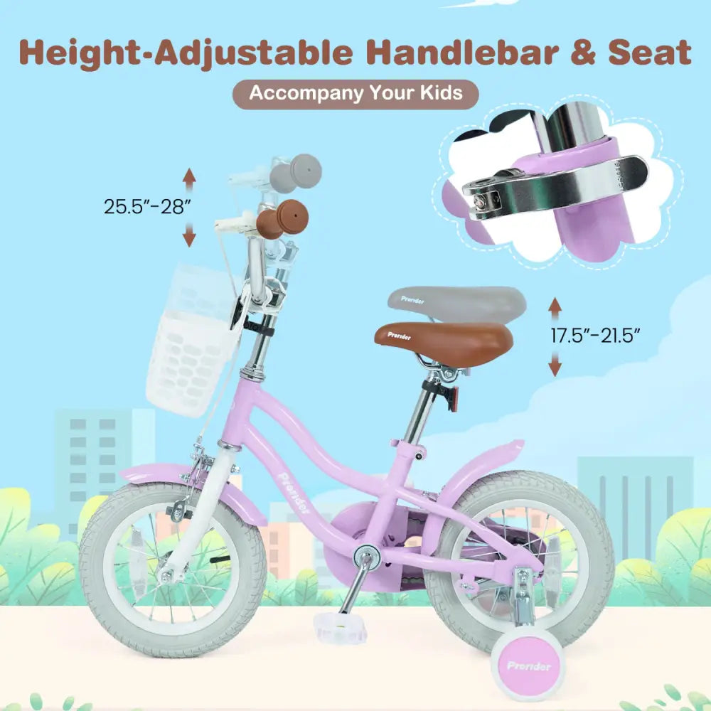 12/14/16/18/20 Inch Adjustable Kids Bike with 2 Brake System-12 Inch - Purple - Kids Bike