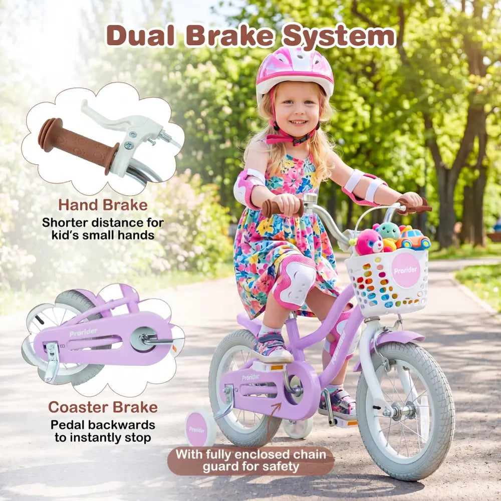 12/14/16/18/20 Inch Adjustable Kids Bike with 2 Brake System-12 Inch - Purple - Kids Bike