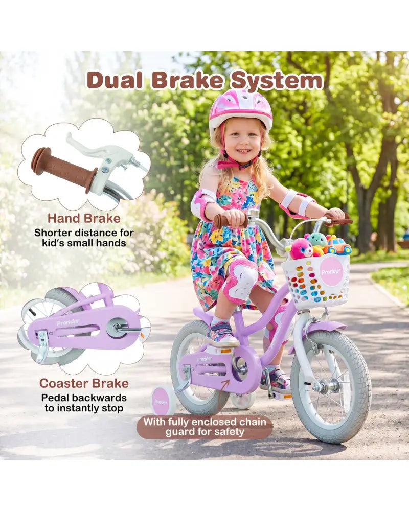 12/14/16/18/20 Inch Adjustable Kids Bike with 2 Brake System-12 Inch - Purple - Kids Bike