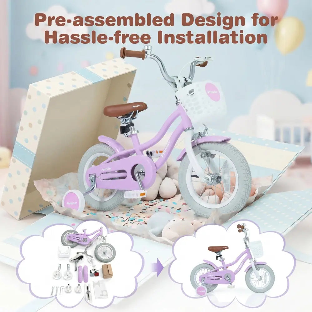 12/14/16/18/20 Inch Adjustable Kids Bike with 2 Brake System-12 Inch - Purple - Kids Bike