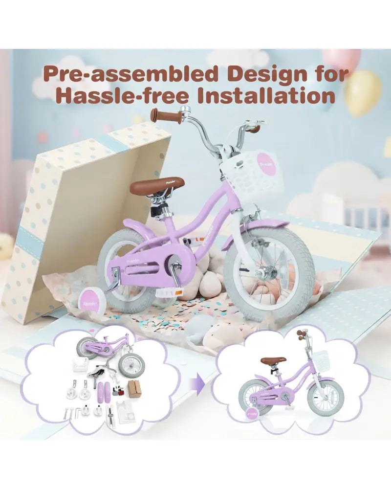 12/14/16/18/20 Inch Adjustable Kids Bike with 2 Brake System-12 Inch - Purple - Kids Bike