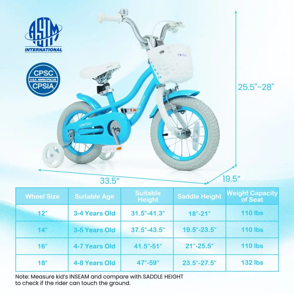 12/14/16/18/20 Inch Kids Bike with Dual Brakes and Adjustable Seat-12 Inch - Blue - Kids Bike