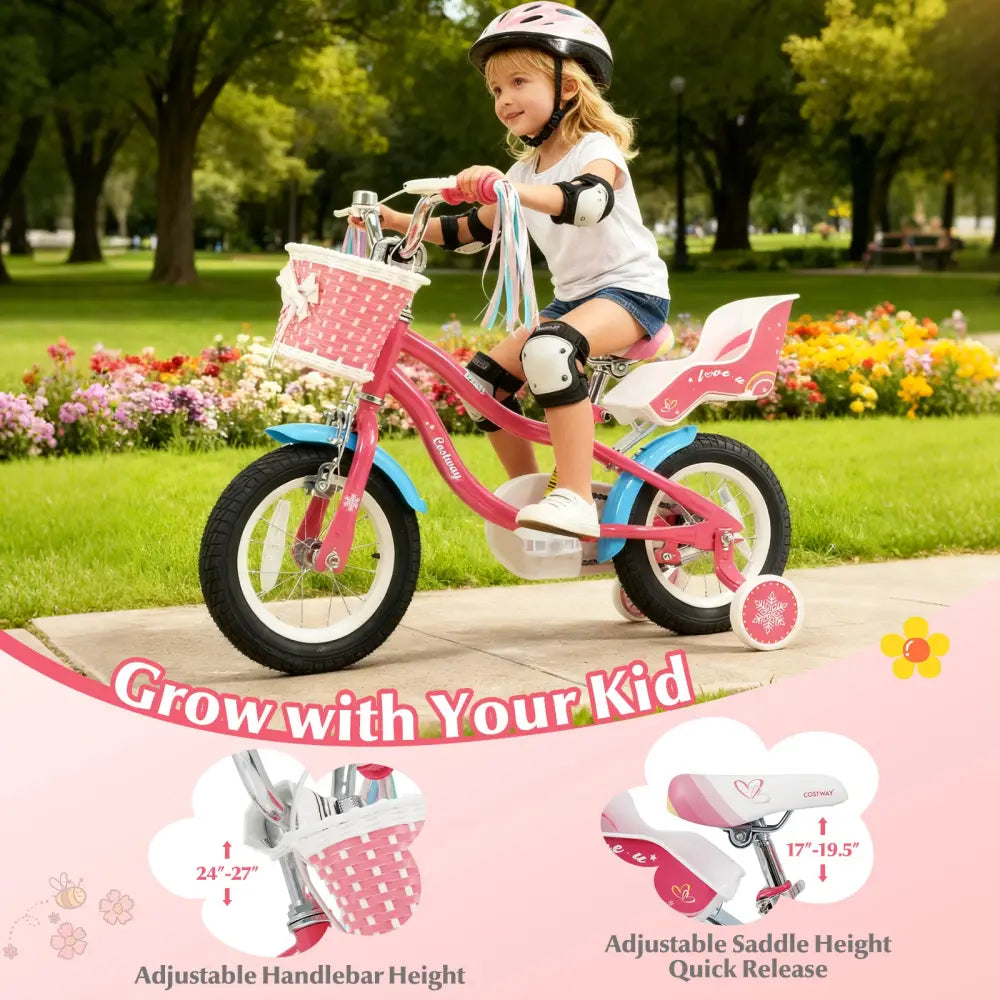 12/14/16/18 Inch Girls Bike for 3-8 Years Old Kids Bike with Doll Seat-12 inches - Pink - Kids Bike