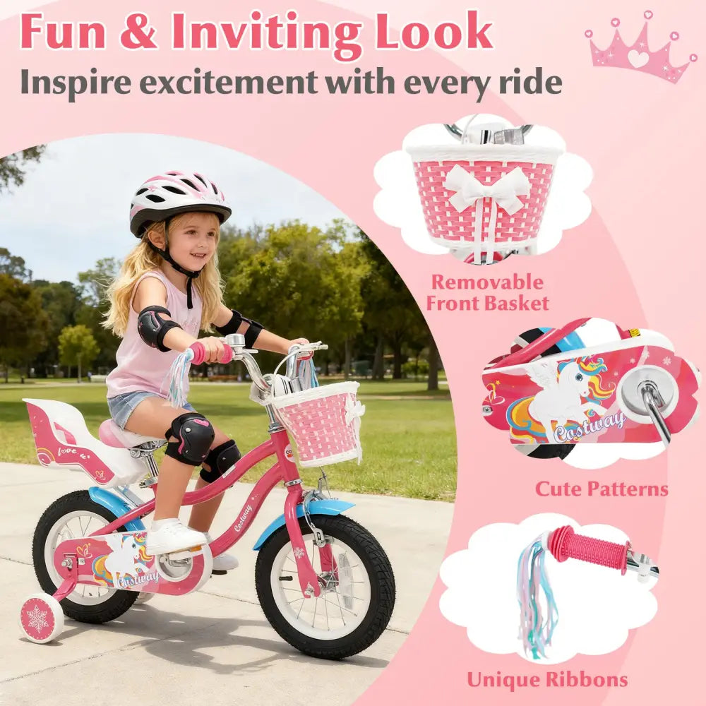 12/14/16/18 Inch Girls Bike for 3-8 Years Old Kids Bike with Doll Seat-12 inches - Pink - Kids Bike