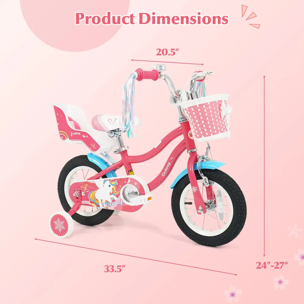 12/14/16/18 Inch Girls Bike for 3-8 Years Old Kids Bike with Doll Seat-12 inches - Pink - Kids Bike