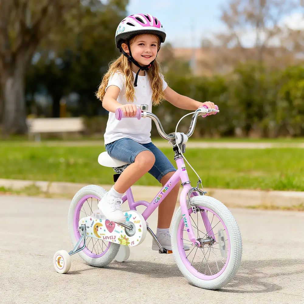 12/14/16/18 Inch Kids Bike Adjustable for 3-8 Years Old Children Purple - Stars & Moon-16 inch - Purple - Kids Bike