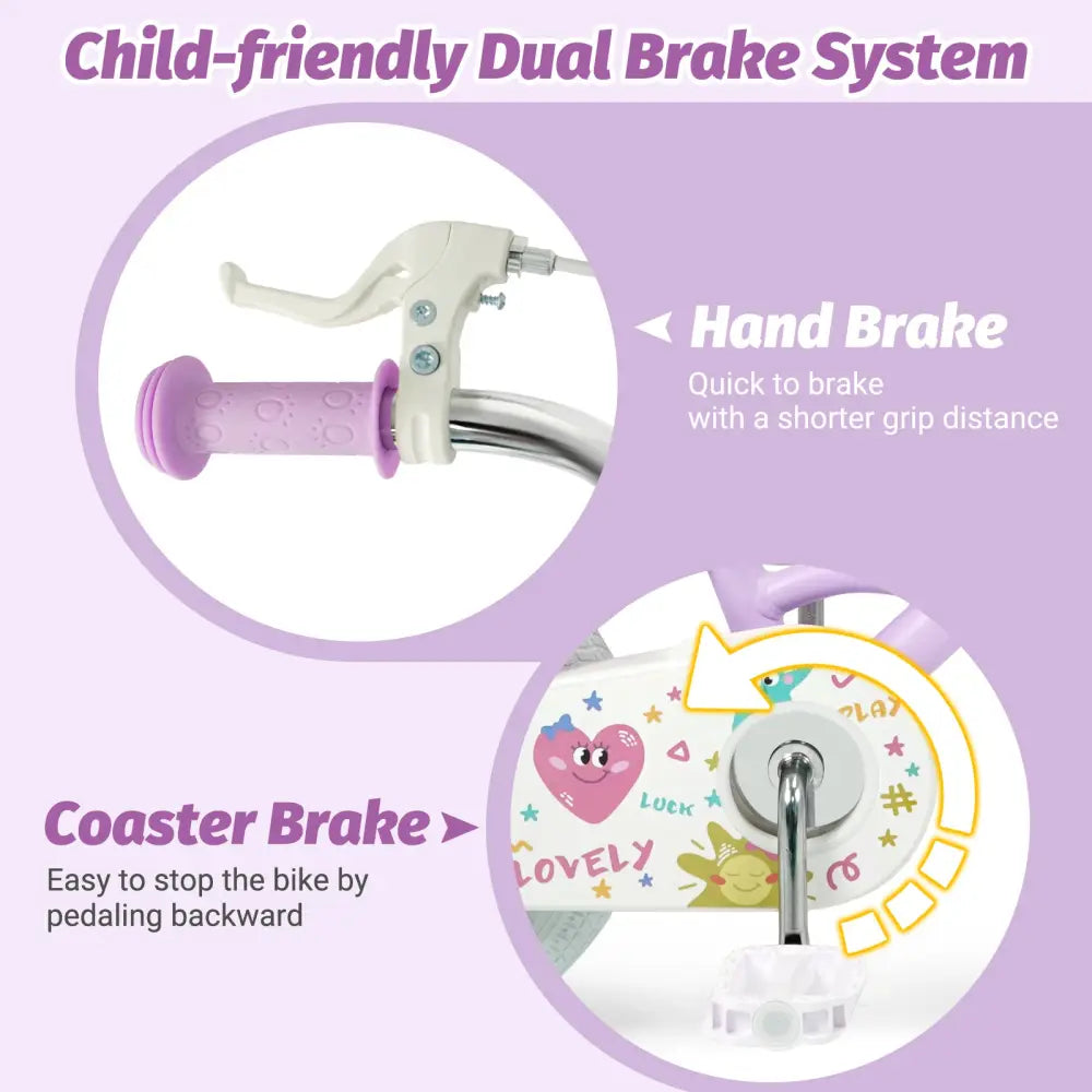 12/14/16/18 Inch Kids Bike Adjustable for 3-8 Years Old Children Purple - Stars & Moon-16 inch - Purple - Kids Bike