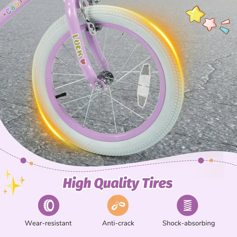 12/14/16/18 Inch Kids Bike Adjustable for 3-8 Years Old Children Purple - Stars & Moon-18 inches - Purple - Kids Bike