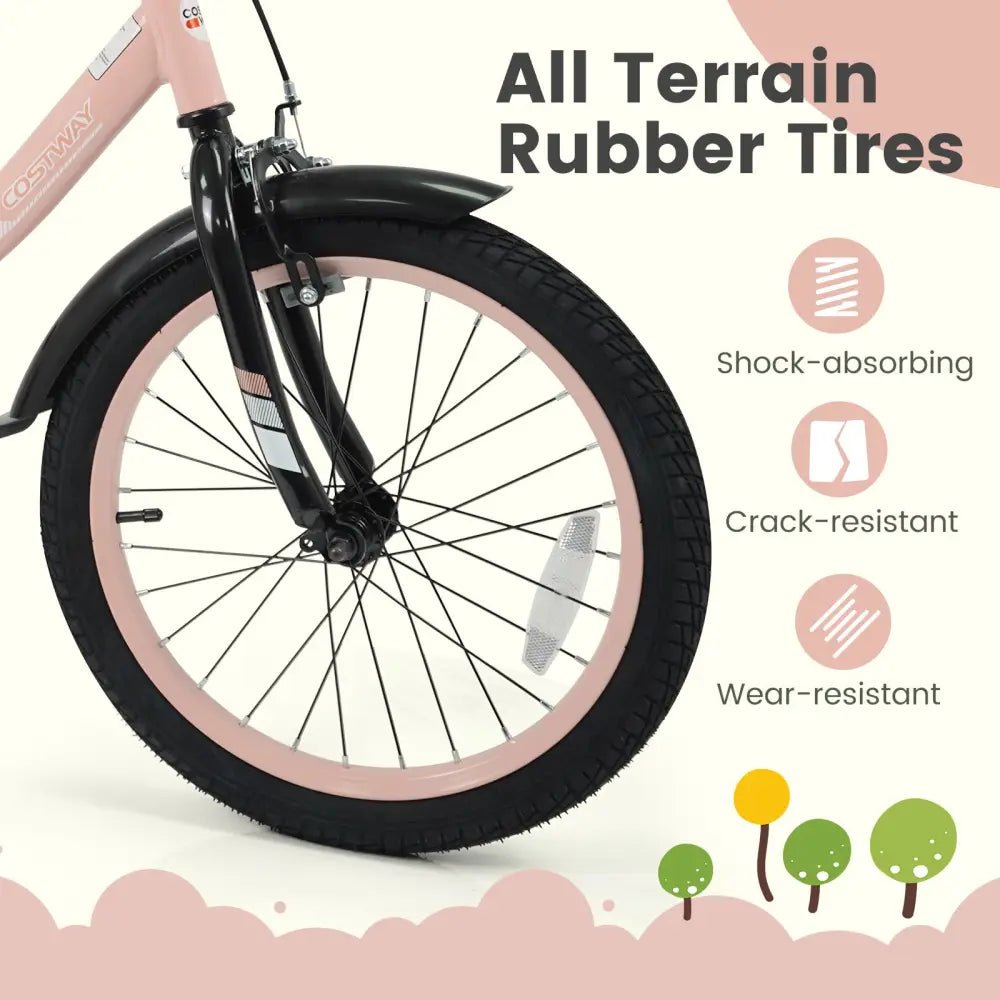 12/14/16/18 Inch Kids Bike Adjustable with Removable Training Wheels Pink for 3-8 Years Old-18 inches - Pink - Kids Bike