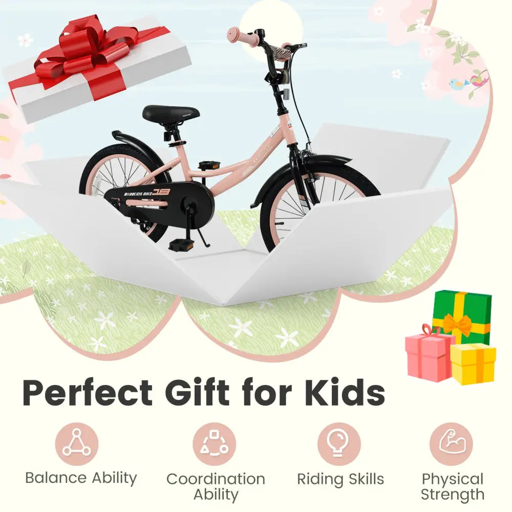 12/14/16/18 Inch Kids Bike Adjustable with Removable Training Wheels Pink for 3-8 Years Old-18 inches - Pink - Kids Bike