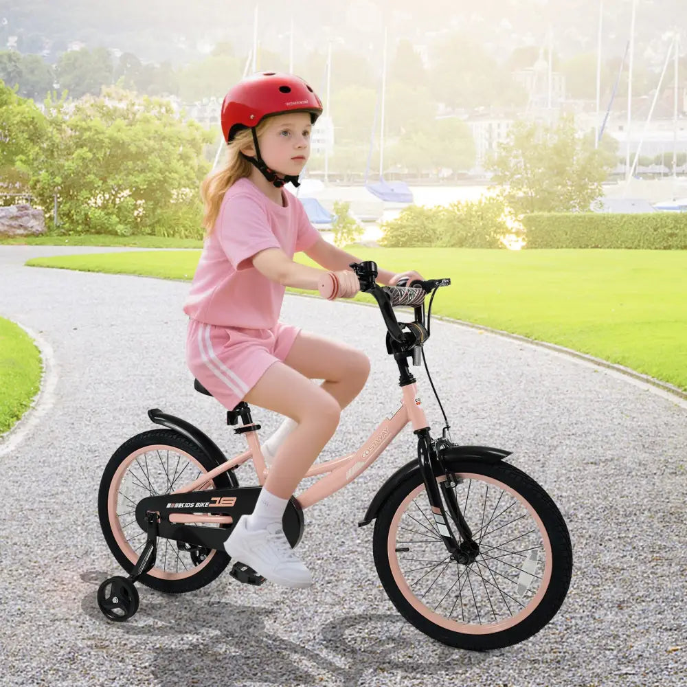 12/14/16/18 Inch Kids Bike Adjustable with Removable Training Wheels Pink for 3-8 Years Old-18 inches - Pink - Kids Bike