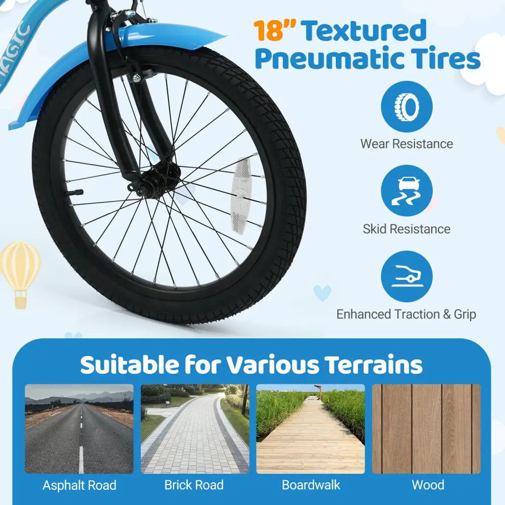 12/14/16/18 Inch Kids Bike with Training Wheels and Basket Navy Color-18 inches - Navy - Kids Bike