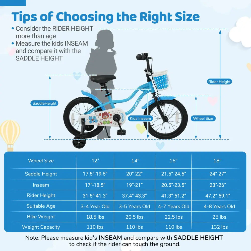 12/14/16/18 Inch Kids Bike with Training Wheels and Basket Navy Color-18 inches - Navy - Kids Bike