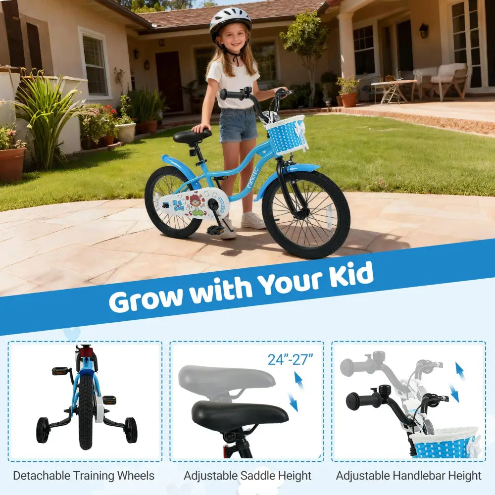 12/14/16/18 Inch Kids Bike with Training Wheels and Basket Navy Color-18 inches - Navy - Kids Bike