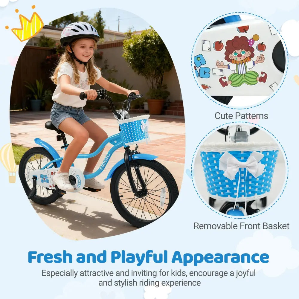 12/14/16/18 Inch Kids Bike with Training Wheels and Basket Navy Color-18 inches - Navy - Kids Bike