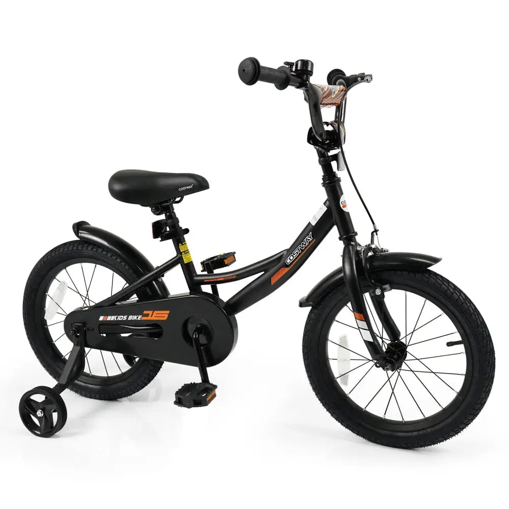 12/14/16/18 Inches Kids Bike with Removable Training Wheels and Adjustable Seatfor 3 - 8 Years Old Black - 16 inches - Oasis Home Essentials