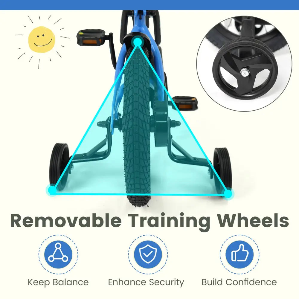 12/14/16/18 Inches Kids Bike with Removable Training Wheels and Adjustable Seatfor 3-8 Years Old Navy-14 inches - Navy