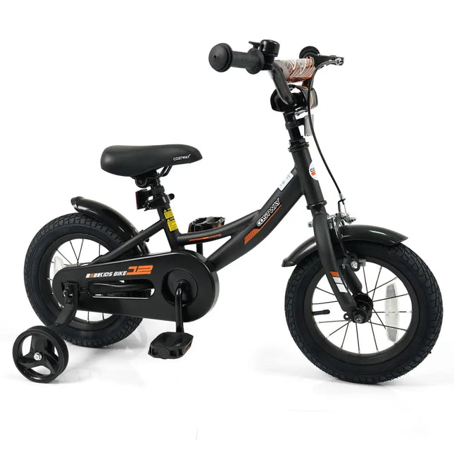 12/14/16/18 Inches Kids Bike with Removable Training Wheels and Adjustable Seatfor 3 - 8 Years Old Black - 12 inches - Oasis Home Essentials