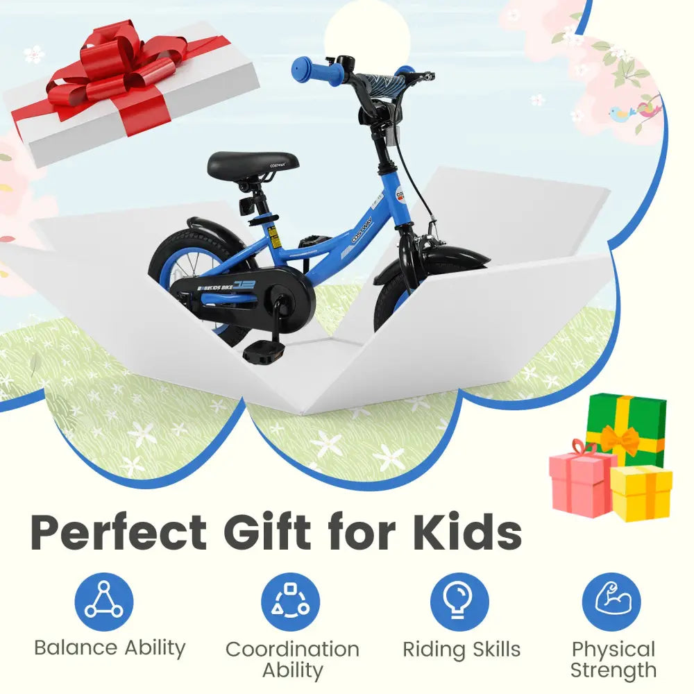 12/14/16/18 Inches Kids Bike with Removable Training Wheels and Adjustable Seatfor 3-8 Years Old Navy-12 inches - Navy