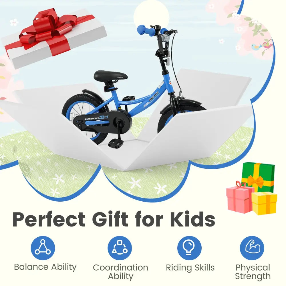 12/14/16/18 Inches Kids Bike with Removable Training Wheels and Adjustable Seatfor 3-8 Years Old Navy-14 inches - Navy