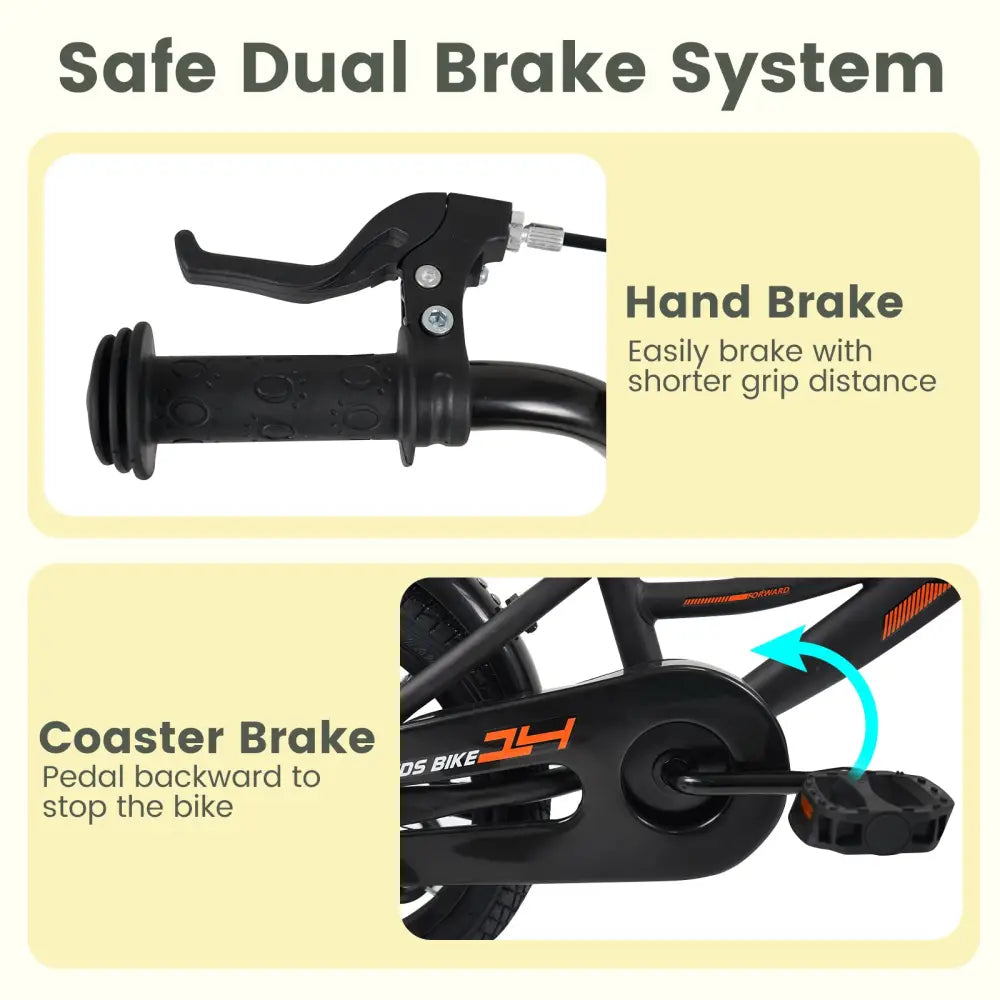 12/14/16/18 Inches Kids Bike with Removable Training Wheels and Adjustable Seatfor 3-8 Years Old Black-14 inches