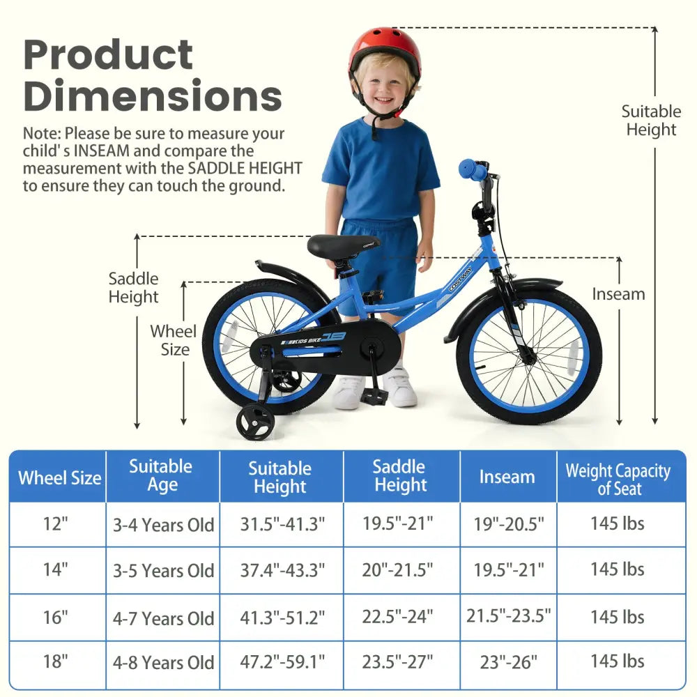 12/14/16/18 Inches Kids Bike with Removable Training Wheels and Adjustable Seatfor 3-8 Years Old Navy-18 inches - Navy