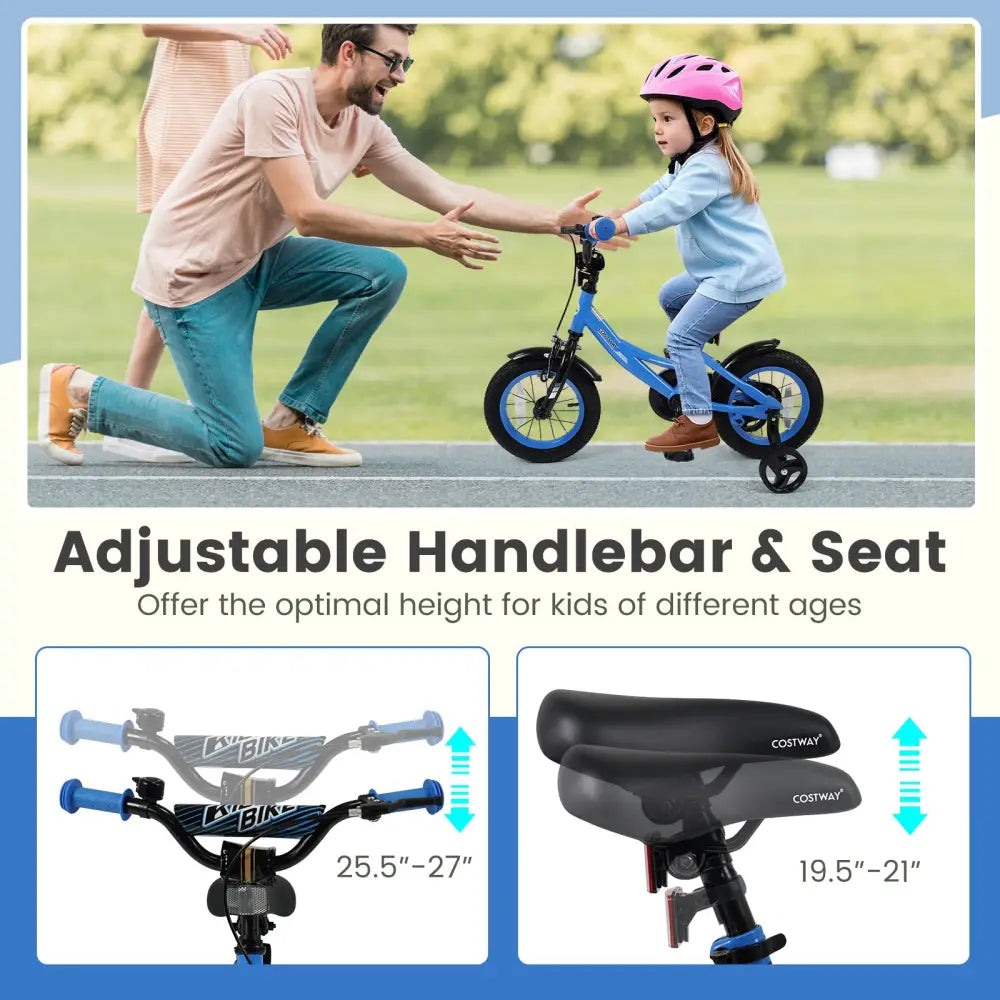 12/14/16/18 Inches Kids Bike with Removable Training Wheels and Adjustable Seatfor 3-8 Years Old Navy-12 inches - Navy