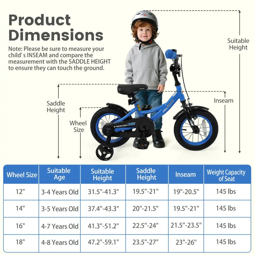 12/14/16/18 Inches Kids Bike with Removable Training Wheels and Adjustable Seatfor 3-8 Years Old Navy-12 inches - Navy
