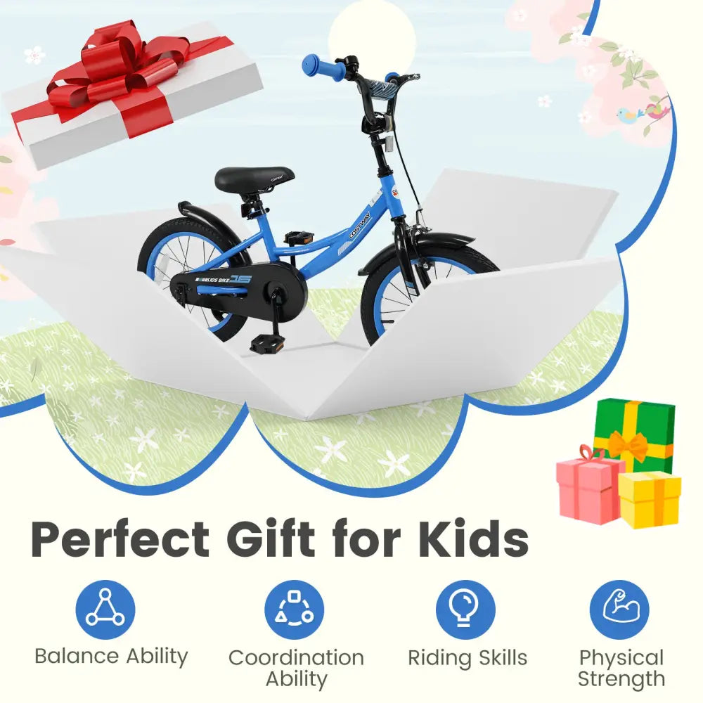 12/14/16/18 Inches Kids Bike with Removable Training Wheels and Adjustable Seatfor 3-8 Years Old Navy-16 inches - Navy