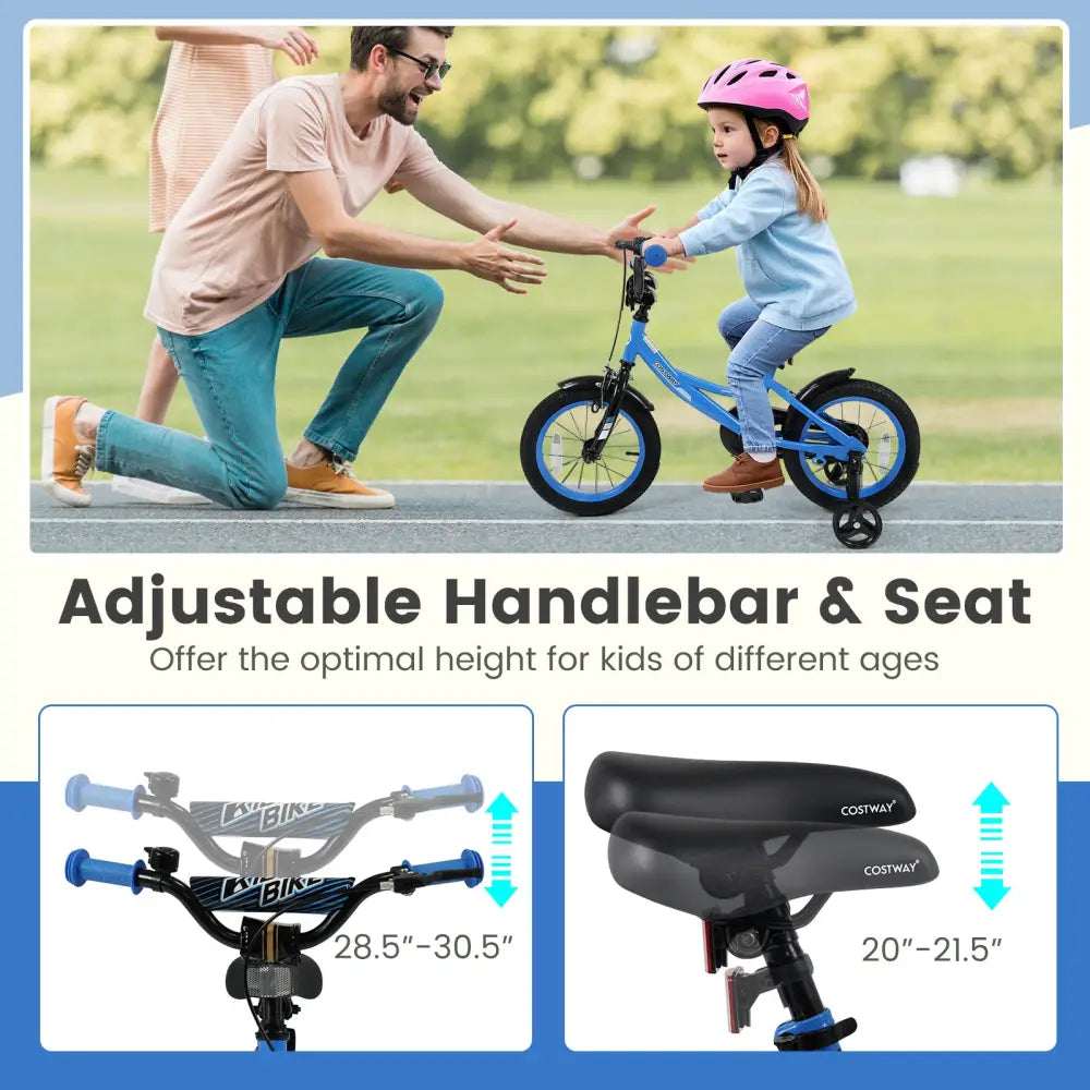 12/14/16/18 Inches Kids Bike with Removable Training Wheels and Adjustable Seatfor 3-8 Years Old Navy-14 inches - Navy
