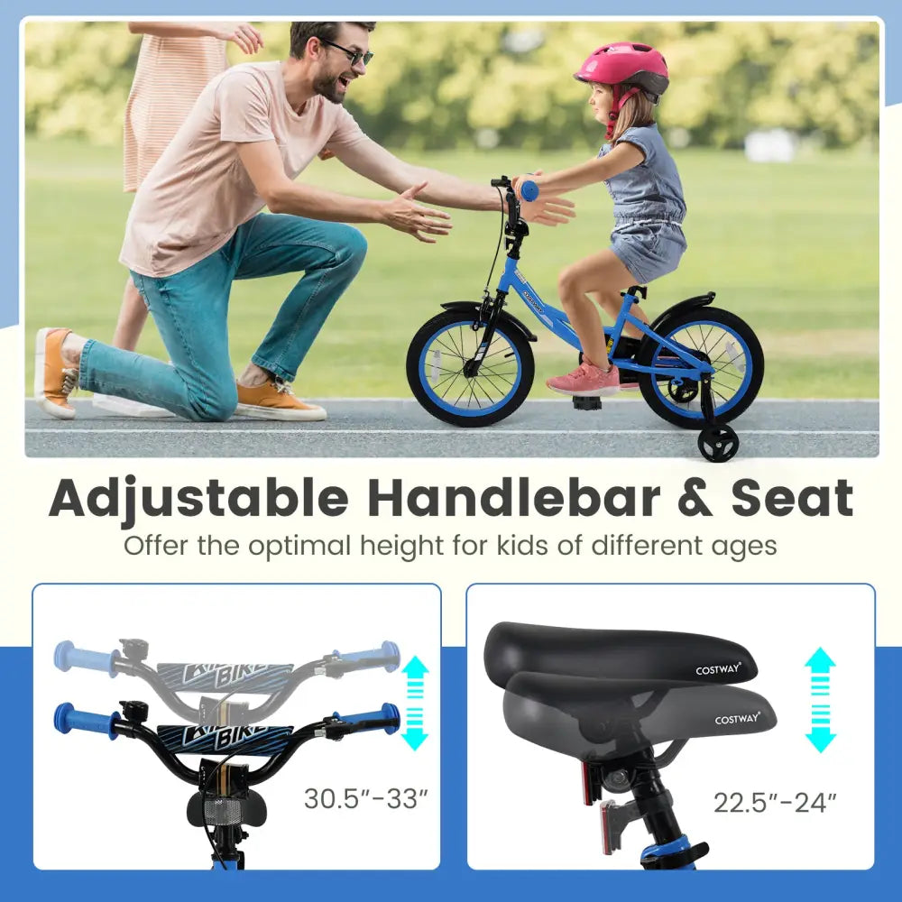 12/14/16/18 Inches Kids Bike with Removable Training Wheels and Adjustable Seatfor 3-8 Years Old Navy-16 inches - Navy