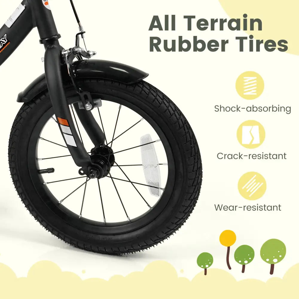 12/14/16/18 Inches Kids Bike with Removable Training Wheels and Adjustable Seatfor 3-8 Years Old Black-14 inches