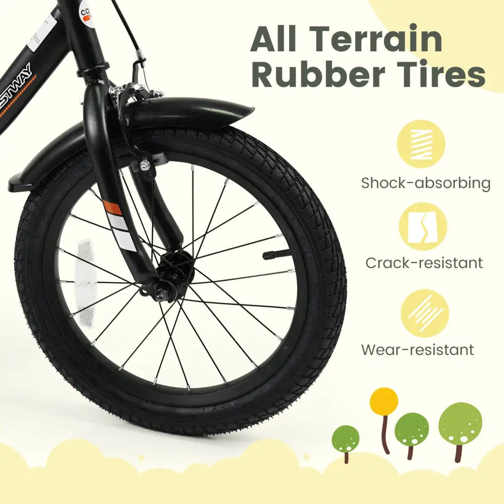 12/14/16/18 Inches Kids Bike with Removable Training Wheels and Adjustable Seatfor 3-8 Years Old Black-16 inches